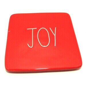 Rae Dunn Joy Square Red Ceramic Christmas Cheese Board 6" x 6" Trivet